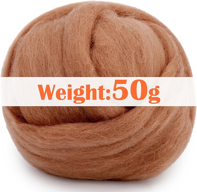 Mayboos Wool Roving Yarn, 1.76oz Colored Natural Wool Roving,Wool Felting Supplies Pure Wool Chunky Yarn for Wet Felting handcrafts and Spinning (Oak Brown)