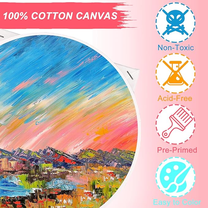 7 Pack Stretched Canvases for Painting, Multi Size 11x14, 9.44x12, 8x10, 5x7, 4x4, Round Canvas with 8x8, 10x10, Primed Blank Canvas for Oil, Acrylic Paint, Beginner, Artist