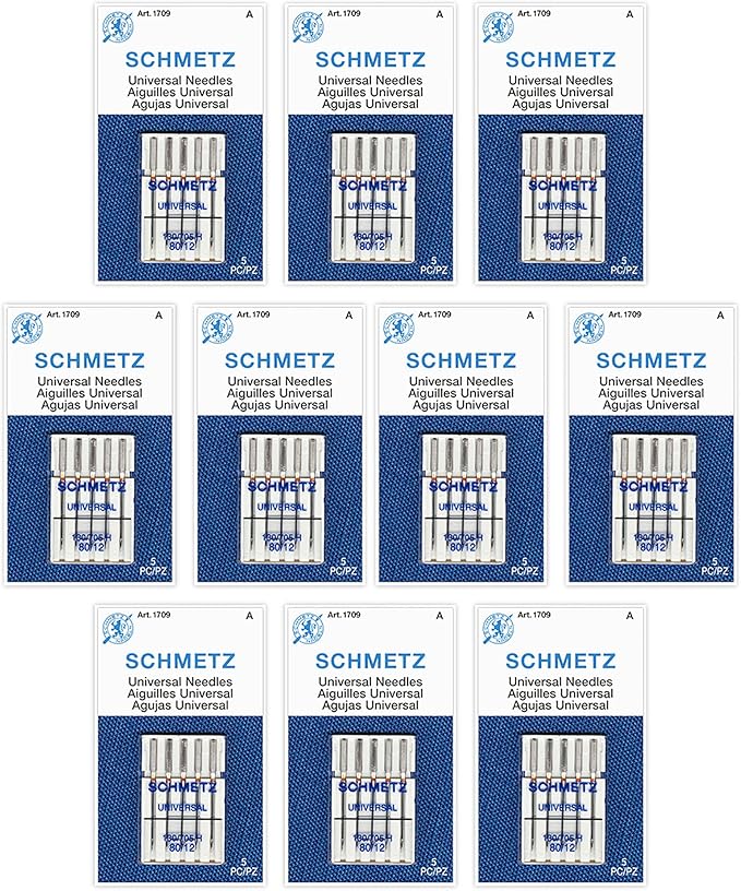 SCHMETZ Universal Sewing Machine Needles - Size 80/12, 5-Needle Cards, Pack of 10