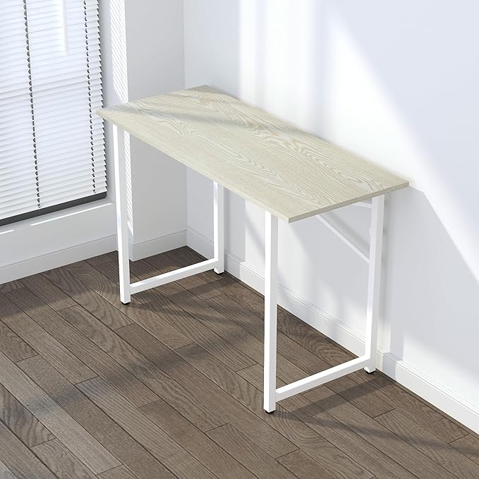 47 inch Folding Desk, Writing Gaming Computer Camping Table, No Assembly Required Home Office Desk, Natural and White
