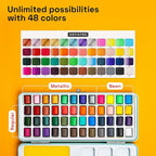 ARTISTRO Watercolor Paint Set Portable, Palette Set with Metallic Colors for Workbooks - Mini Travel Painting Kit for Artists, Professionals, Adults, Kids, Girls&Boys - Art Supplies, Christmas Gift