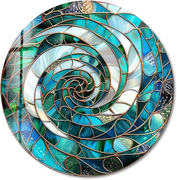 My Photostation.com 27.5''(70cm) Diameter Aqua Spiral Harmony Round Glass Wall Art Tempered Glass Printing Wall Decor Large Wall Art Wall Hangings