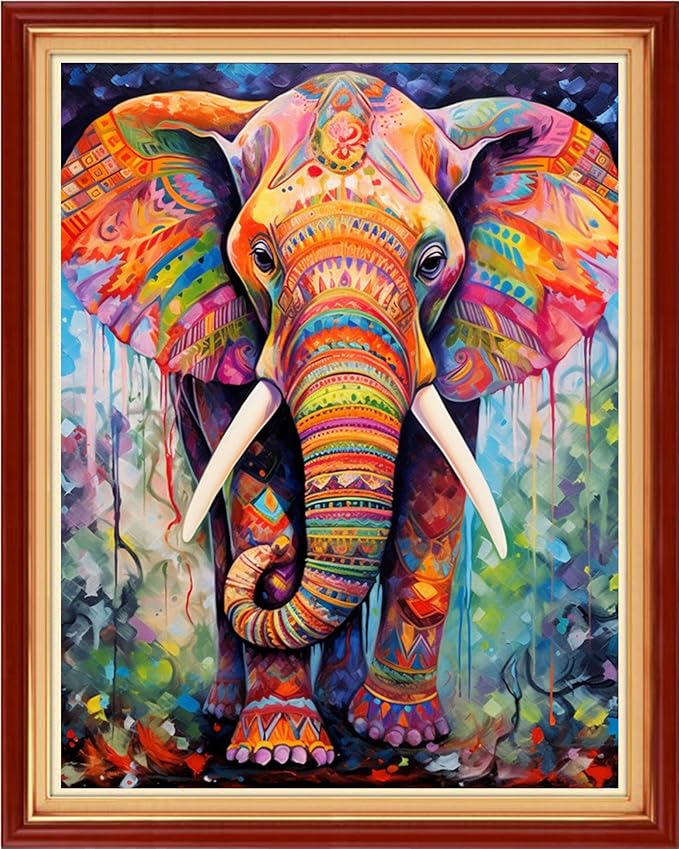 Dooxvey Cross Stitch Kits for Adults Beginners - Full Range of Cross-Stitch & Embroidery Kits - 11CT Patterns - Colorful Elephant 16x20 inch