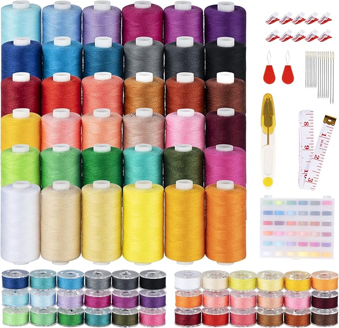 103 Pcs 36 Color Sewing Machine Thread & Prewound Bobbins Size A, 700 Yard Thread for Sewing Machine, Sewing Threads for Sewing Machine Hand DIY Beginners, Stitching, Home