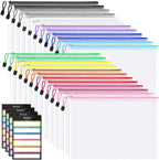 Sooez 24 Pack Mesh Zipper Pouch with Sticky Labels, A4 Mesh Bags for Board Game Puzzles Organization Storage, Durable Letter Size File Folders Organizer for Teacher School Classroom Office Supplies