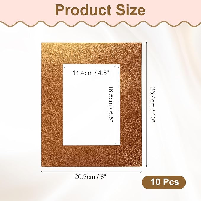 uxcell 10Pcs Picture Mats, 8 x 10 Mat Board Center for 5 x 7 Pictures Acid Free White Core Bevel Cut Frame Mattes for Display Art Measuring, Gold