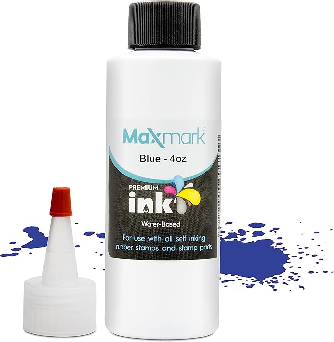 MaxMark Premium Refill Ink for self Inking Stamps and Stamp Pads, Blue Color - 4 oz.