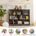 KOTEK Toy Storage Organizer, 8 Cubby Kids Bookshelf, Wooden 4-Tier Bookcase Storage Cabinet, Open Display Book Shelf for Daycare, Nursery, School Classroom, Playroom & Bedroom (Grey, 8 Cubes)