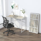 Folding Desk 40 inch Writing Gaming Computer Camping Table, No Assembly Required Home Office Desk, Beige
