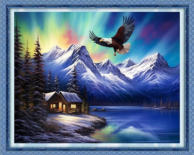 Dooxvey Cross Stitch Kits for Adults Beginners,Full Range of Cross-Stitch Stamped Kits Needlepoint Kits for Beginners Embroidery Kits 11CT Cross Stitch Patterns-Aurora Eagle 16x20 inch