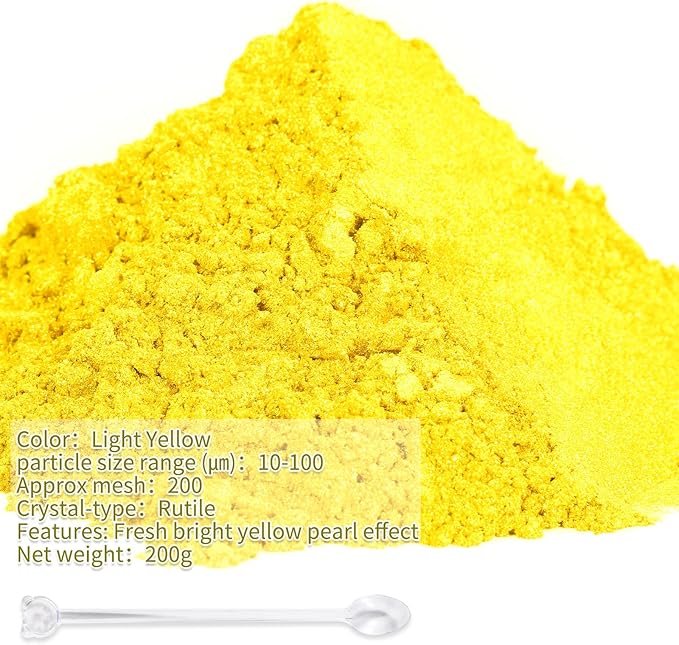 Mica Powder,7.05OZ（200g）,Light Yellow Mica Powder Pigment for Epoxy Resin，Lip Gloss，Car Paint，Dye，Soap Making，Nail Polish,Epoxy Resin,Candle Making,Bath Bombs