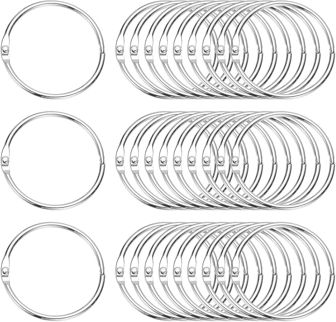 PATIKIL 1.8" x 2" Loose Leaf Binder Rings, 30 Pcs Metal Book Rings Nickel Keychain Ring for Paper Index Cards Flash Card Notebook Rings Office Home Book Binder, Silver Tone