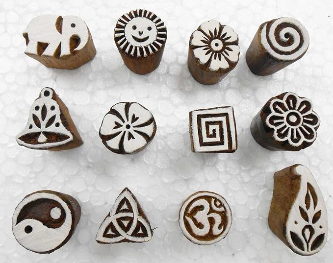 Craftsofindia® Wholesale Lot of 12 Exotic Small Wooden Block Stamps for Textile Printing/Henna Tattoo/Scrapbooking/Designing Saree Border