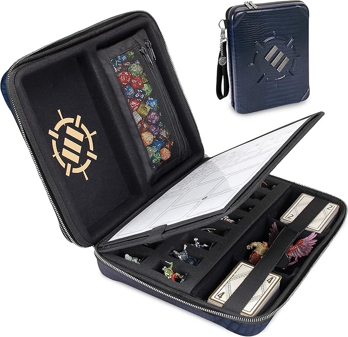 ENHANCE RPG Organizer Case - DnD Binder with Built-in Character Sheet Holder and Erasable Scribe Panel, Dice Rolling Area, Removable Pen Pouch, Miniature Foam Tray, Wrist Strap