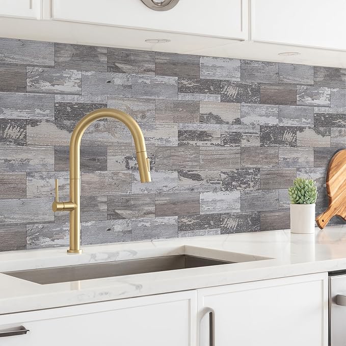 100 Pieces Peel and Stick Backsplash for Kitchen, 3" x 6" PVC Subway Tile Upgraded Distressed Wood Backsplash Stick on Tile Elevate Kitchen, Bathroom, Fireplace,RV