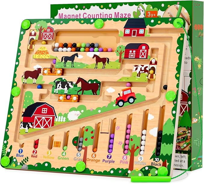Magnetic Color and Number Maze, Montessori Wooden Toys for Ages 2-4,Sensory Toys,Fine Motor Skills Toys for Boys Girls 3-5 Years Old