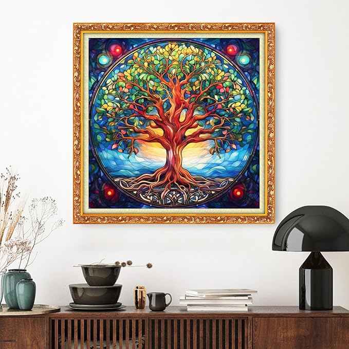 Dimxvean Stamped Cross Stitch Kits,Cross Stitch Kits for Adults Beginners,Embroidery Kits Full Range of Cross Stitch Stamped Kits Needlepoint Kits Cross Stitch Patterns-Magic Tree 18x18 inch