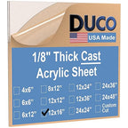 Duco USA-Made Clear Cast Acrylic Sheet 1/8 Inch Thick 12" x 16" - 2 Pack of Transparent Plexiglass Sheet - Lightweight Acrylic Board for Window Replacements, Displays, Signs, and More
