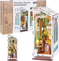 Book Nook Kits for Adults, Miniature House 3D Puzzle Kit for Teens, DIY Crafts for Adults, Bookshelf Decor Garden House with LED Light, Gifts for Family and Friends