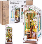 Book Nook Kits for Adults, Miniature House 3D Puzzle Kit for Teens, DIY Crafts for Adults, Bookshelf Decor Garden House with LED Light, Gifts for Family and Friends