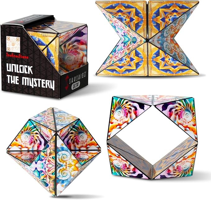 Shashibo OCTA Shape Shifting Sensory Fidget Toy – Magnetic STEM Brain Teaser Game Gift for Smart Kids 8-12, Teens and Adults with endless shape possibilities – Pairs All Shashibo Cubes (Atlantis)