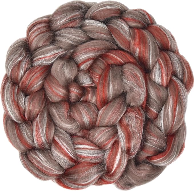 Merino Silk Luxe Tonal Designer Blend. Superfine Merino, Mulberry, Tussah Silk. Top Roving for Spinning or Felting. Sienna Sunset 1oz