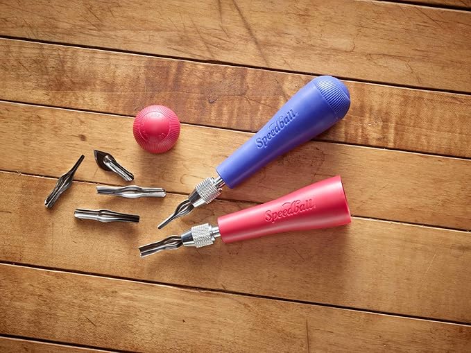 Speedball Linoleum Cutter Kit, 2-Handle Tool Set, Includes 6 Professional Linocut Carving Blades, Made in USA