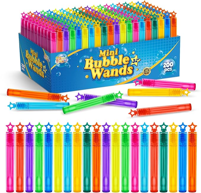 SpringFlower 200 Pieces Mini Bubble Wands, Party Favors Assortment Toys for Kids,Themed Birthday, Halloween, Goodie Bags, Carnival Prizes, Wedding, Bubble Maker Outdoor Gifts for Girls & Boys