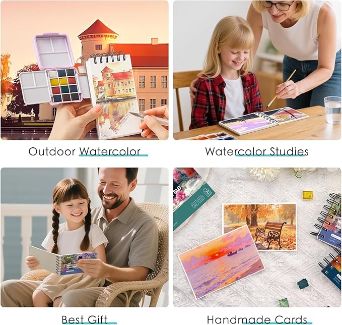 KOVIEDE 100% Cotton Watercolor Paper Pad - 30 Sheets 3.5"x5.5" Spiral Bound 140lb/300gsm Cold Press Watercolor Sketchbook, Artist Quality Art Journal Supplies for Adults, Kids & Beginners
