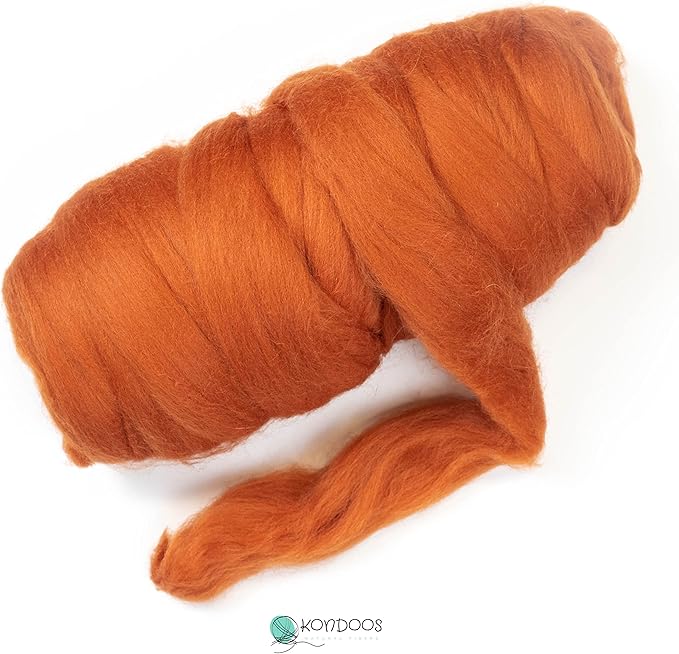 Kondoos Colored Natural Wool roving, 1 lb. Best Wool for Needle Felting, Wet Felting, handcrafts and Spinning. (ocher, 1 lb)