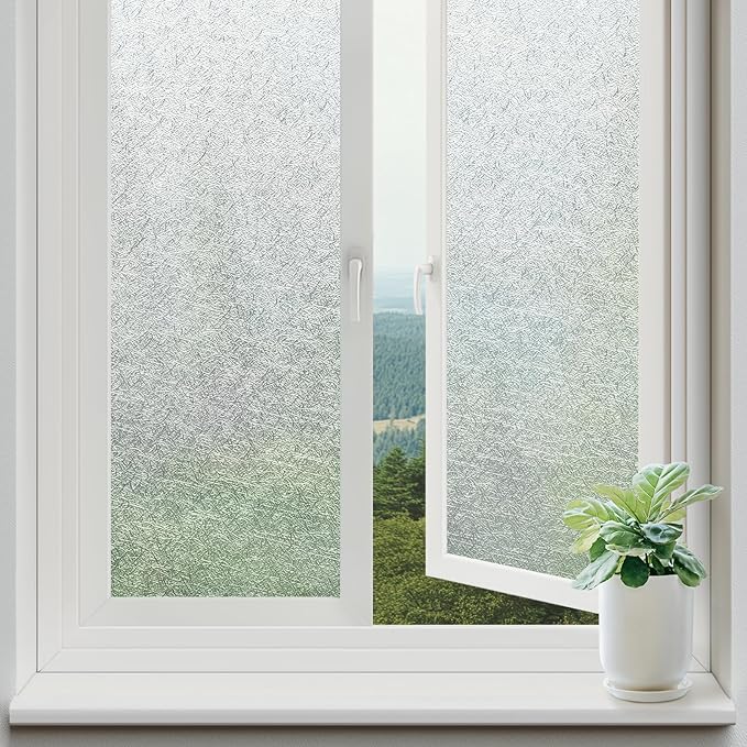 rabbitgoo Window Privacy Film Frosted Glass Film, Decorative Cling UV Sun Blocking Decals, Frosting Window Clings for Home Bathroom Door Coverings, 23.6 x157.5 inches