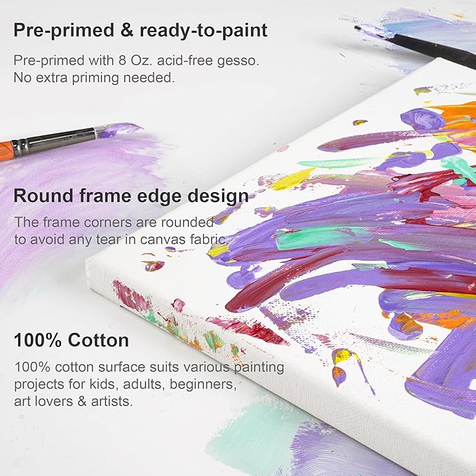 PHOENIX Small Stretched Canvas for Painting 6x6 Inch/14 Bulk Pack, 8 Oz Triple Primed 5/8 Inch Profile 100% Cotton White Blank Canvas, Square Framed Canvas for Oil Acrylic & Pouring Art