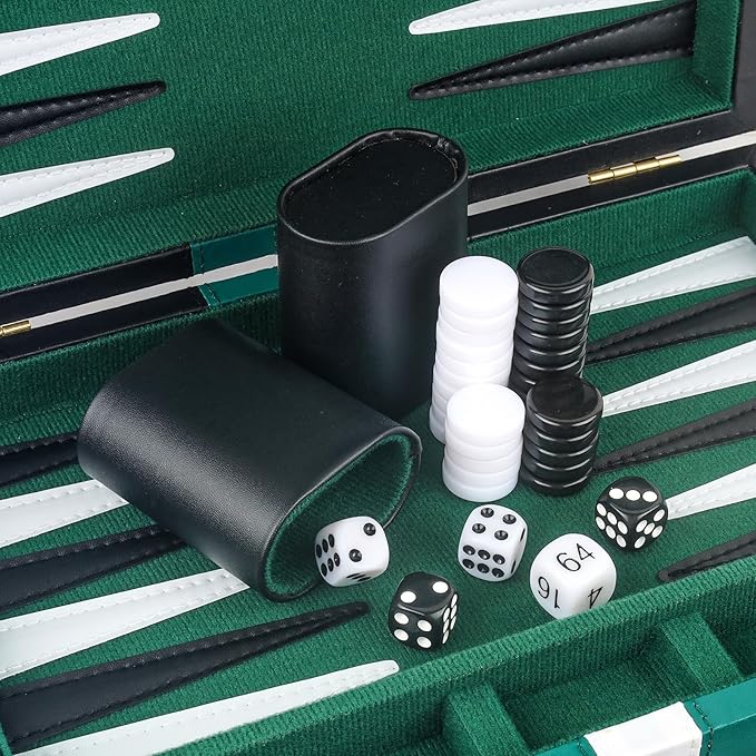 Backgammon Set 2 Players Classic Backgammon Sets for Adults Board Game with Black PU Leather Case Portable and Travel Backgammon Set (Green, 11inch)