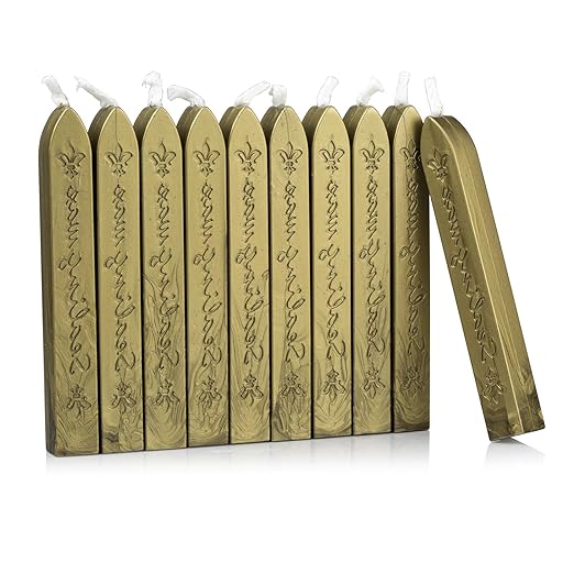 Mceal Sealing Wax Stick with Wick Flower De Luce of France Retro 10 Pieces Pack(Olive Green)