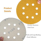 5-Inch 8-Hole Hook and Loop Sanding Discs 100-Grit Random Orbit Sandpaper, 50-Pack