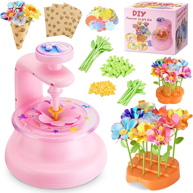 Hamdol DIY Flower Bouquet Craft Kit for Girls Ages 4-8, Creative Fabric Flower Making Set, Educational STEM Toy for Kids 5 6 7 8, Preschool Arts & Crafts Birthday or Christmas Gift for Boys and Girls