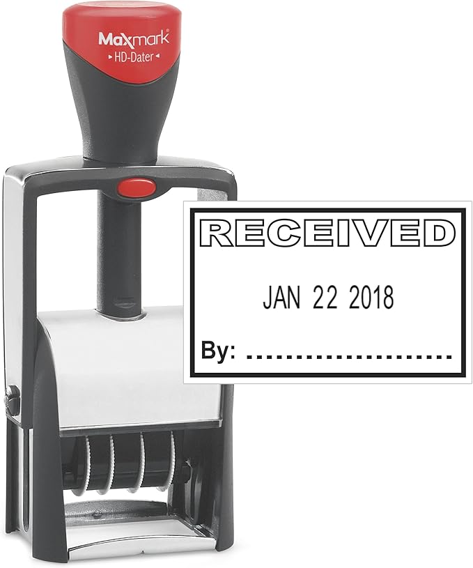 MaxMark Heavy Duty Self Inking Date Stamp with Phrase Received - Black Ink