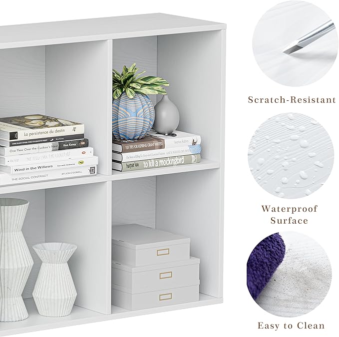 Wooden Cube Storage Organizer with Closed Back Panel, 11in Cube Shelf Opening, Bookshelf, Display Shelf,Closet Cabinet for Home and Office (Embossed White, 6-Cube 35.98L*9.45W*24.09H)