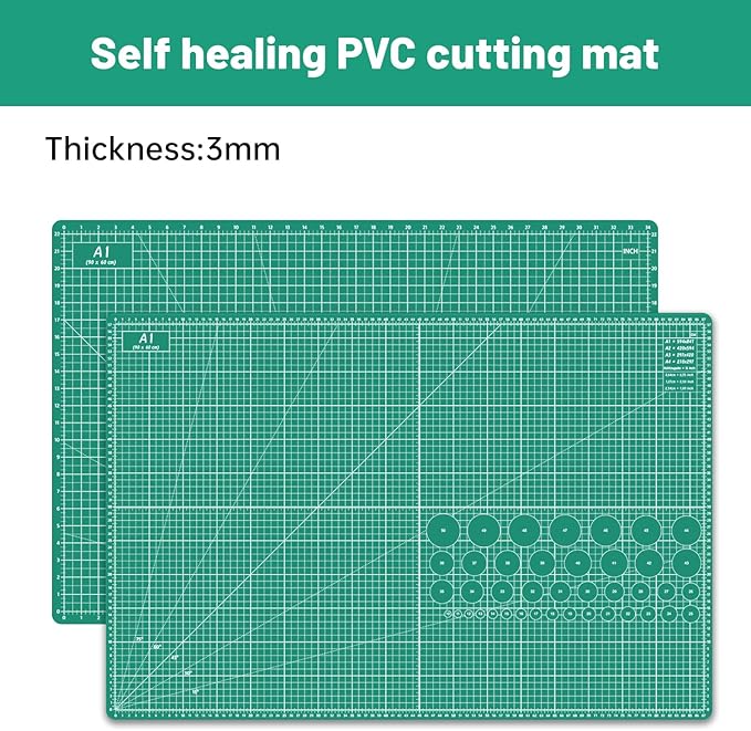 Headley Tools Thickened 24 x 36 Inch Self Healing Sewing Cutting Mat, A1 Rotary Cutting Sewing Mat for Crafts, Double Sided 5-Ply Table Cutting Board for Fabric Quilting Leather Hobby, (Green)
