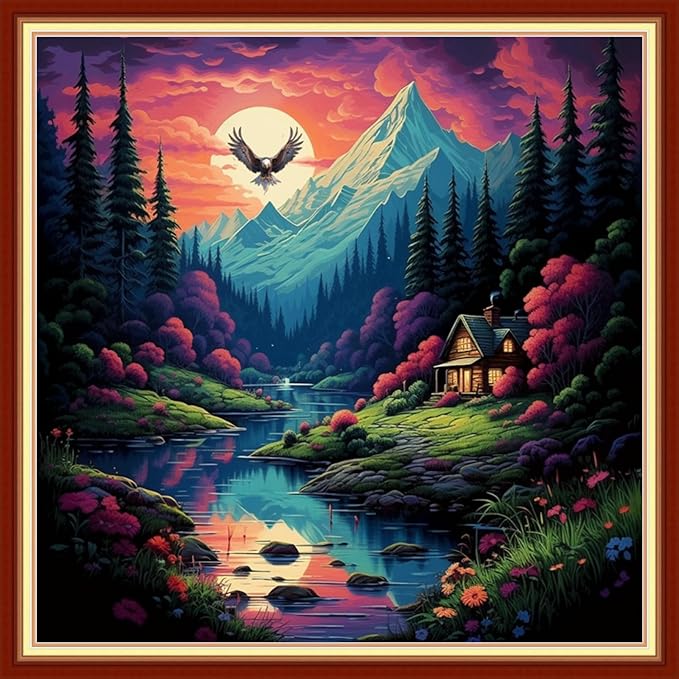 Joyhoor Cross Stitch Kits for Beginners Stamped Cross-Stitch Supplies Needlework preprint Embroidery Kits for Adults DIY Needlepoint Kits Embroidery Patterns 11CT-Night View 18x18 inchs