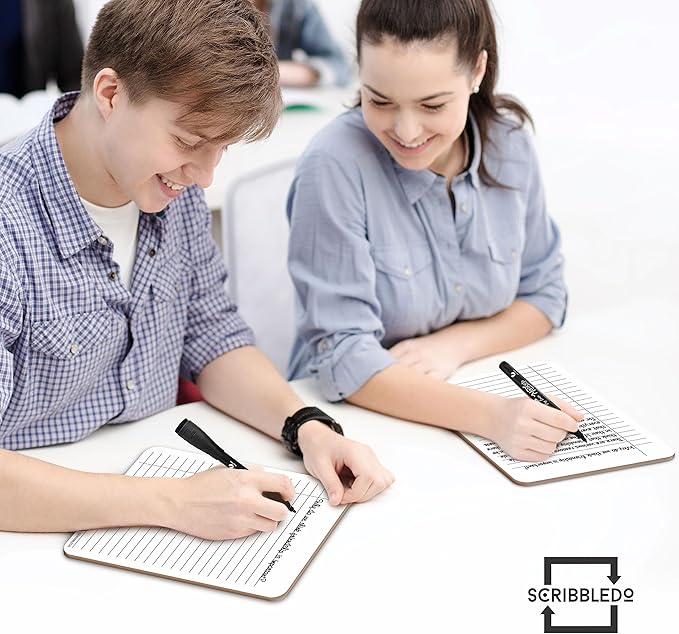 SCRIBBLEDO Dry Erase 5"x7" Mini Notebook College Ruled Lined Board 2 Pack Reusable Erasable Writing Note Pad Lapboard Blank Whiteboard on Reverse for Desk