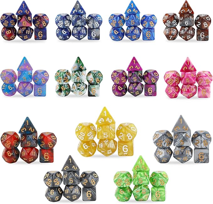 DND Dice Set, 25 X 7 Polyhedral Dice (175 Pieces) for Dungeons and Dragons DND RPG MTG Table Game D4 D6 D8 D10 D12 D20 25 Colors Dice with 1 Large Flannel Bag