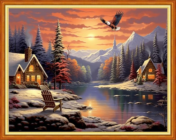 Magxvouy Cross Stitch Kits Stamped Full Range of Embroidery Kits,Cross Stitch Patterns Needlework Kits for Beginners 11CT Printed Kits&Winter Sunrise 16x20 inch