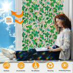 Window Privacy Film Stain Glass Window Film Rainbow Window Film Window clings Non-Adhesive Reusable Decorative for Room (Greenery Leaf, 35.4 x 78.7 in)