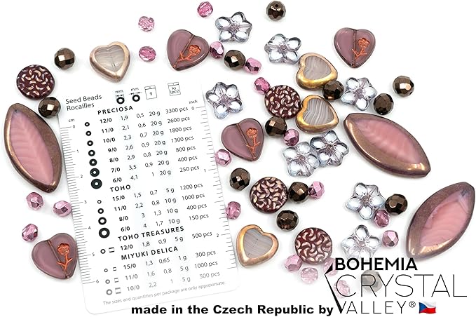 45+ pcs (2.1oz=60g) of Focal Glass Bead Mix with Table-Cut Flower and Butterfly Beads, PG Pink Purple