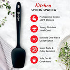Silicone Spoon Spatula - 600ºF Heat-Resistant Non-Stick Rubber Spoonula | Use as Silicone Kitchen Scraper Utensil - Baking and Cooking Strong Stainless Steel Core | UpGood Kitchen Utensils, (Black)