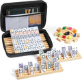 Mexican Train Double 12 Dominoes Set with 4 Wooden Trays/Racks in Portable Carrying Case Colorful 91 Tiles & 9 Trains Board Game for Family Game Night