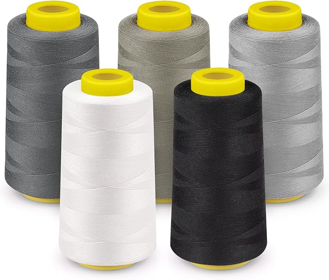 3000 Yards Serger Thread, 5 Colors Cones of All Purpose Thread for Sewing, Polyester Thread 40S/2 for Serger&Overlock, Quilting, Piecing, Sewing Machine