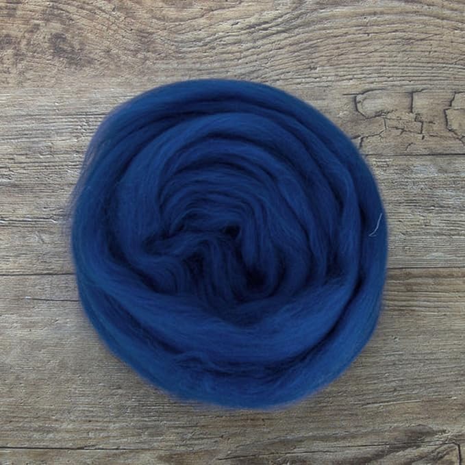 Revolution Fibers Merino Wool Combed Top | 1 lb Premium Wool Roving | 22 Micron, Best Merino Wool for Spinning, Tapestry, Needle Felting, Big Yarn Roving and Wall Hangings (Denim Blue)