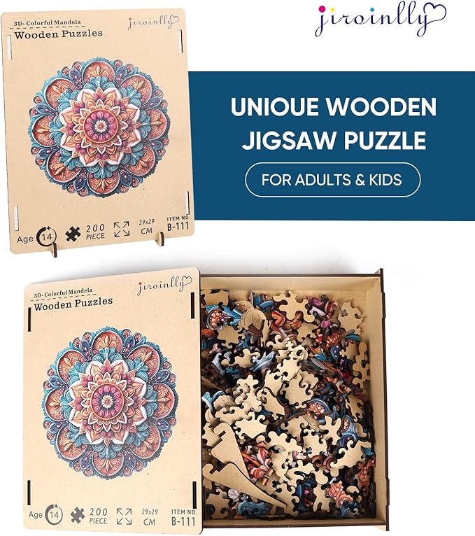 Wooden Jigsaw Puzzles, Mandela Wooden Puzzles for Adults 200 Pcs, 11.4'' x 11.4'' Luxurious Shaped Wood Puzzle, Beautiful Package, Best Gift for Adults and Kids, Family Game